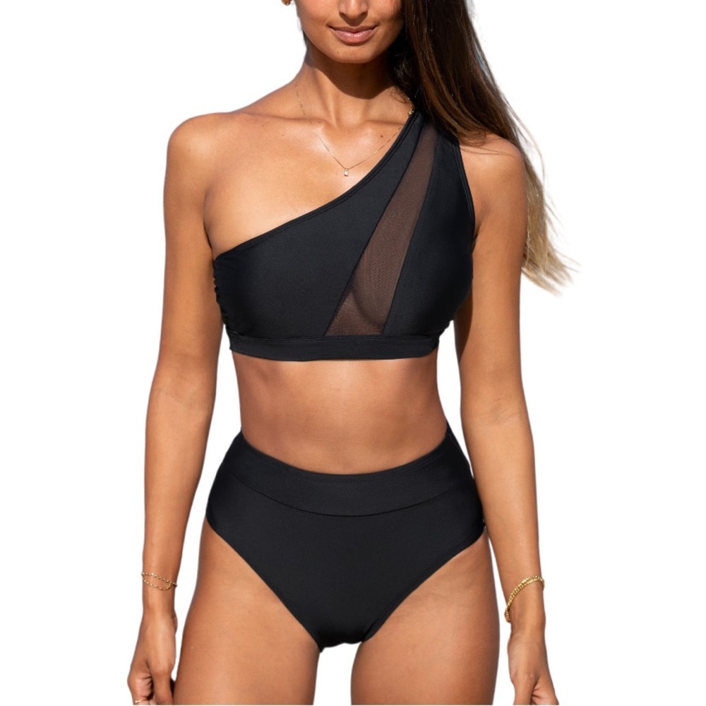 Women's High Waisted One Shoulder Bikini Set